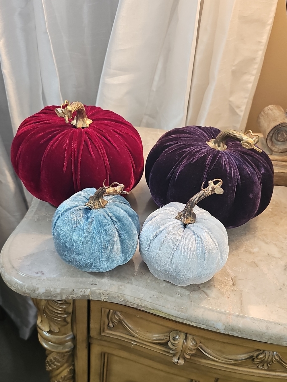 Decorative Velvet Pumpkins Set - Multi-Color Holiday Accents (4)